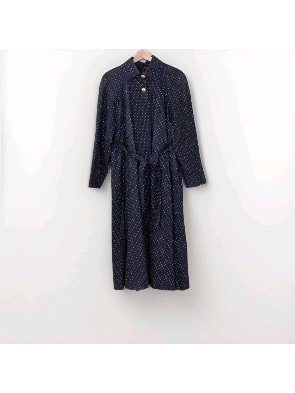 Aquascutum Vtg Aqua 5 Trench Coat 6 Black White Polka Dot Button Canada Oversize